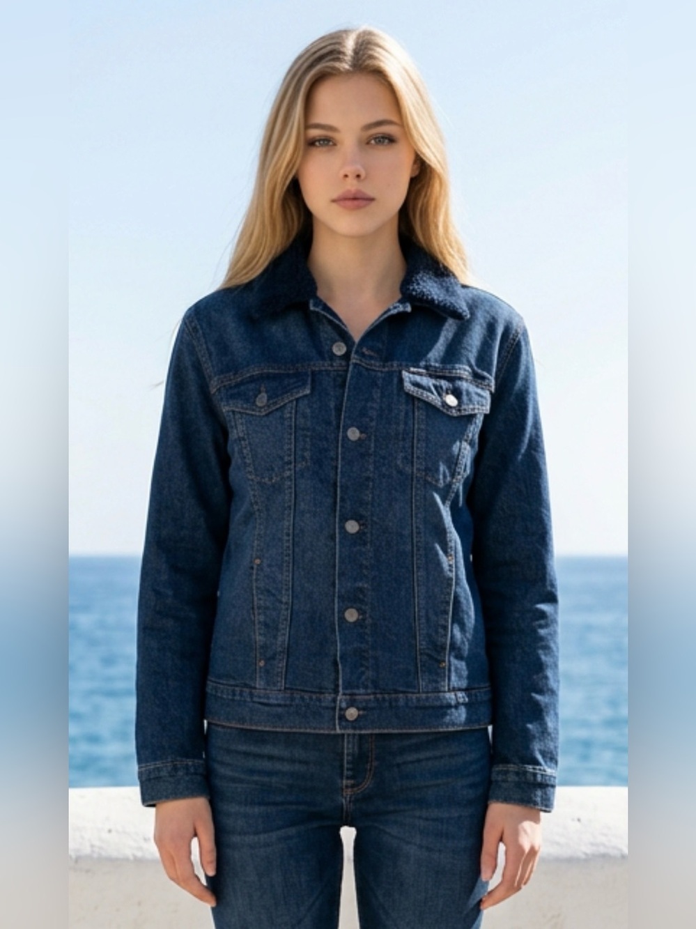 Classic Dark Blue Denim Jacket - Women's Jean Coat